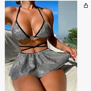 Metallic Rave 3 Piece Set/ Festival Mini Skirt and Bralette